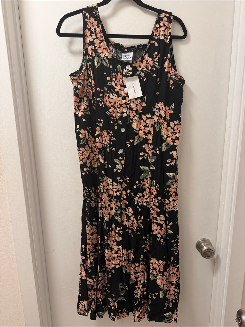 BFA Classics Black Floral Sleeveless Button-Front Dress - Peach Blossom Print